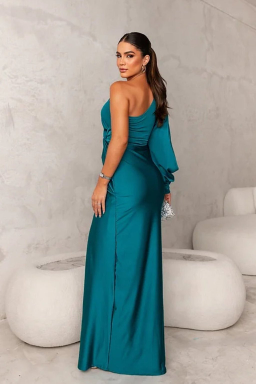 Araceli | Satin Dress with One Sleeve