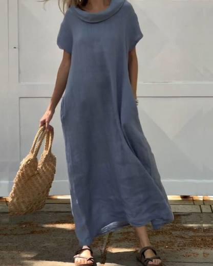 Iona™ | Linen Effect Dress with Elegant Collar