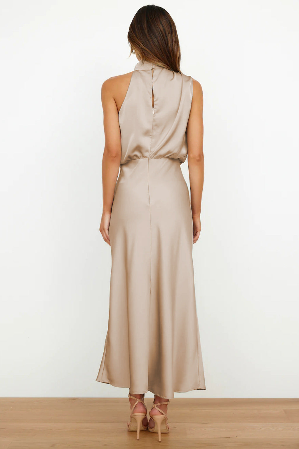 Carlina | Long Satin Dress with Halter Neck