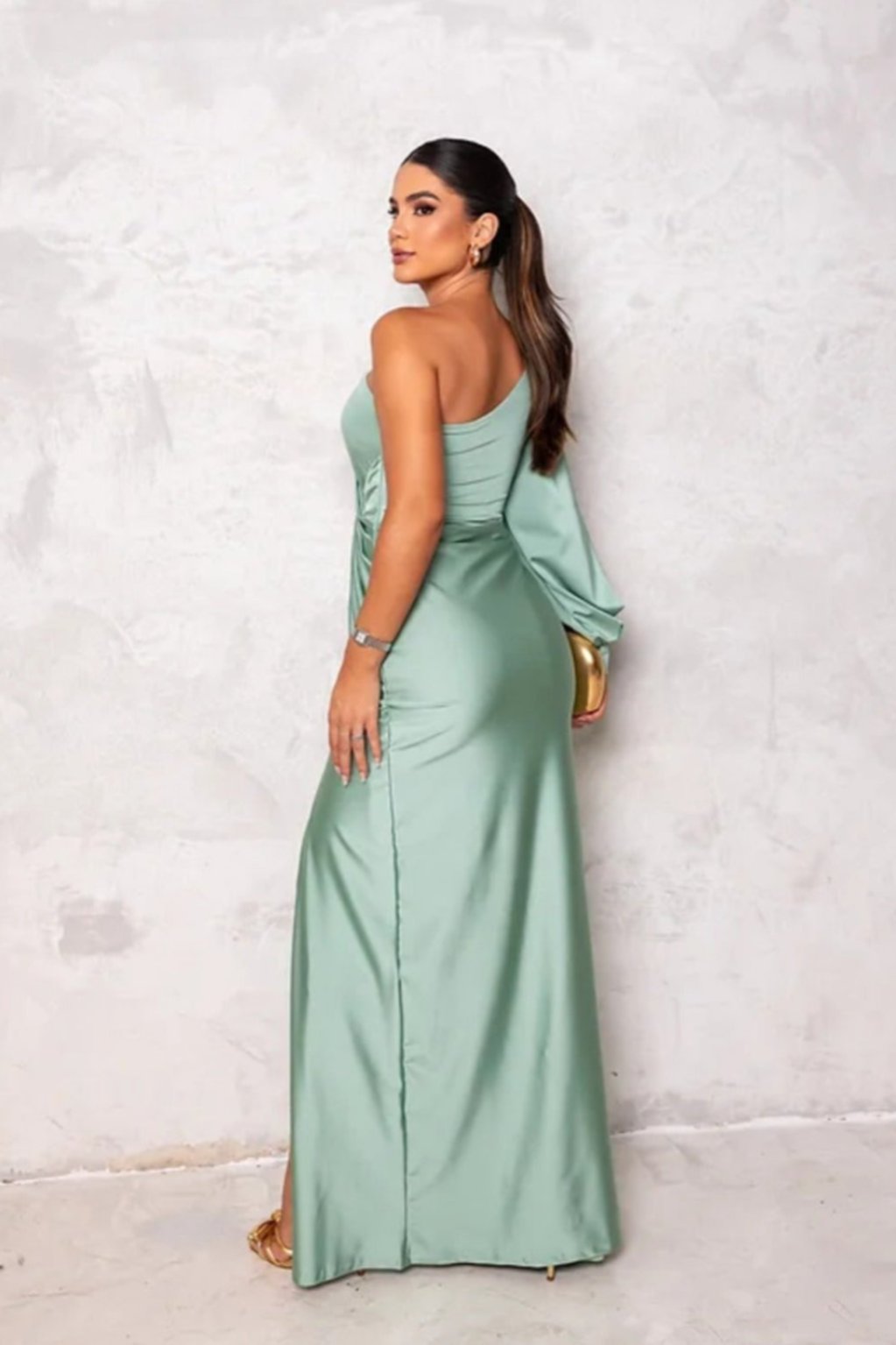 Araceli | Satin Dress with One Sleeve