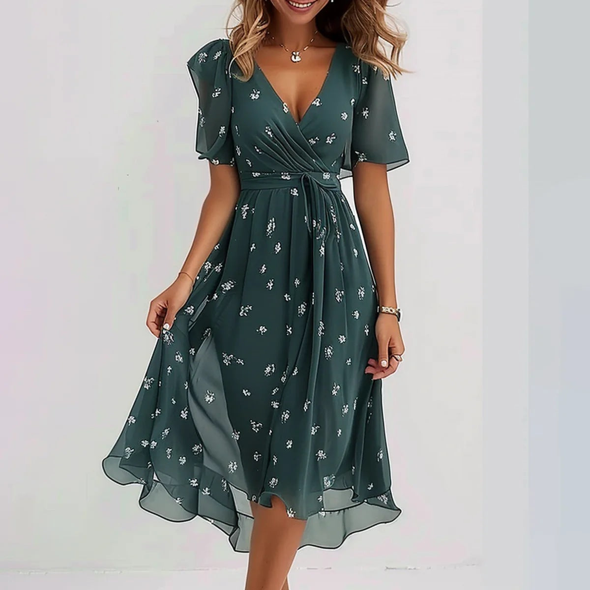 Lina™ | Elegant Short Sleeve Dress