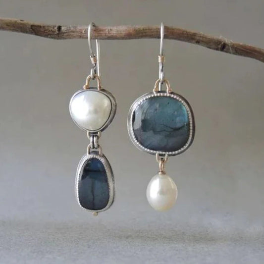 Vintage blue stone with pearl earrings