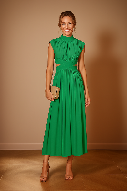 Diana – Pleated Dress with High Collar