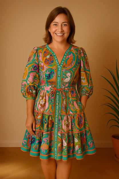 Tamara - Printed Dress with Ties