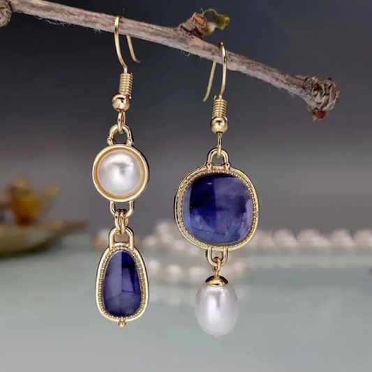 Vintage Earrings with Blue Stone and Pearl