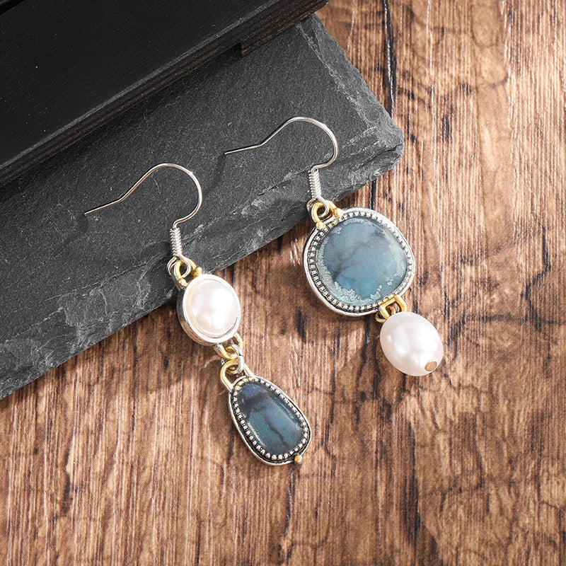 Vintage Earrings with Natural Blue Stone