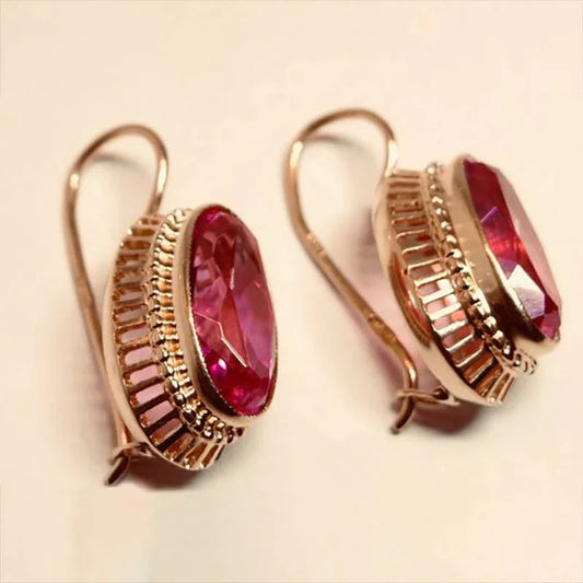 Vintage Earrings with Red Crystal and Gold