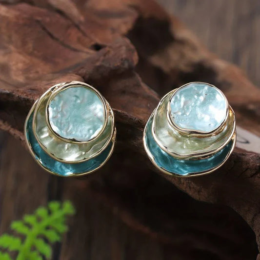 Hand-Painted Vintage Multi-Layer Round Earrings