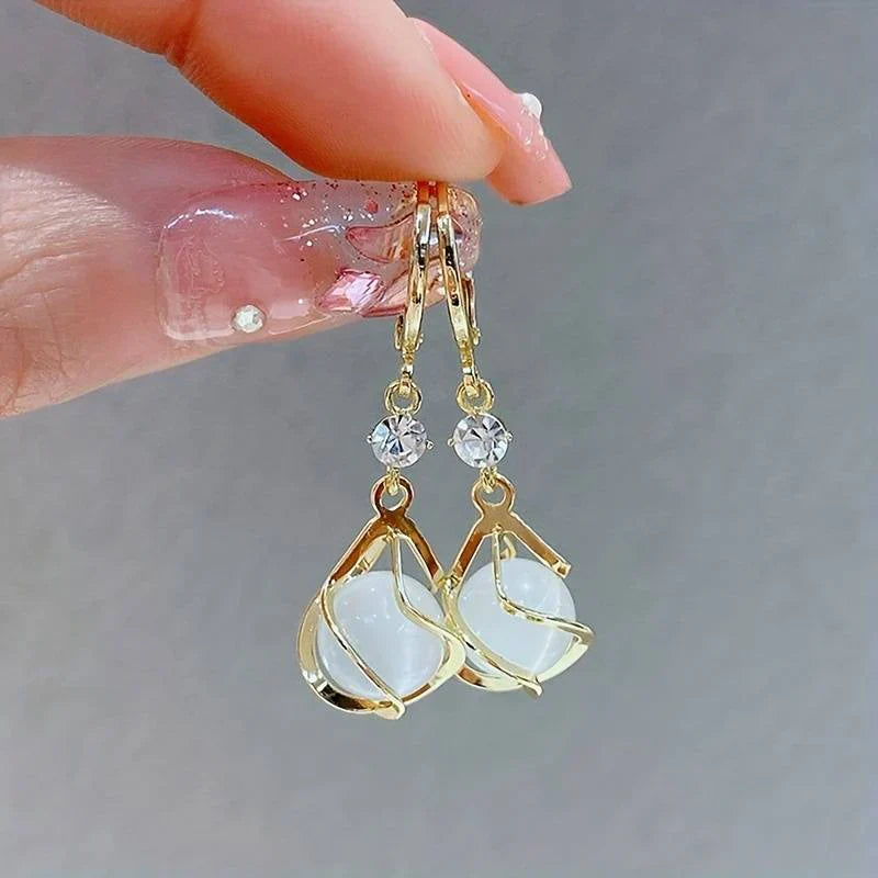 Vintage White and Gold Drop Earrings