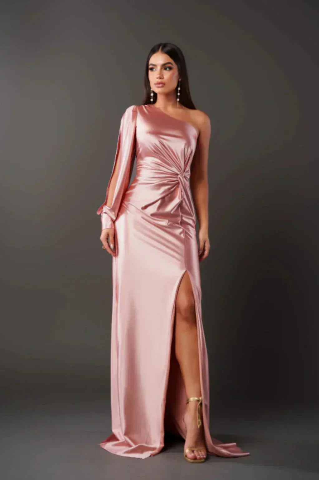 Araceli | Satin Dress with One Sleeve