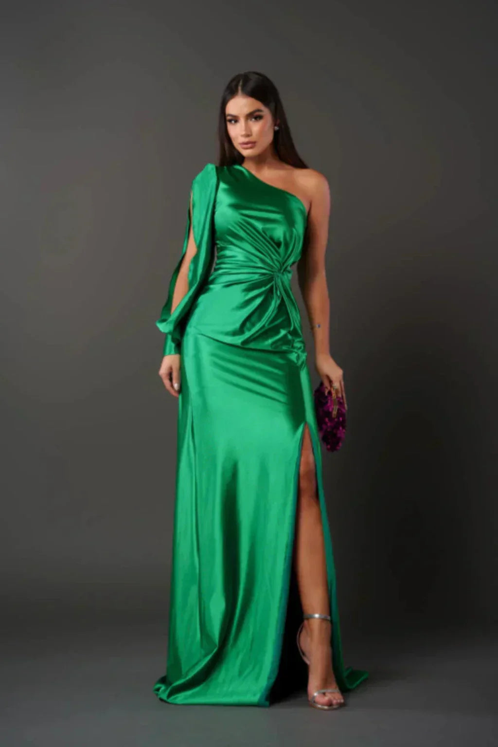 Araceli | Satin Dress with One Sleeve