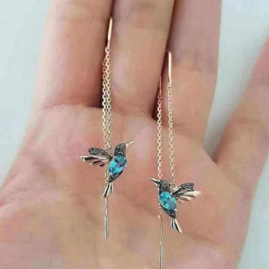 Sheila - Enamel and Zirconia Earrings in the Shape of a Hummingbird