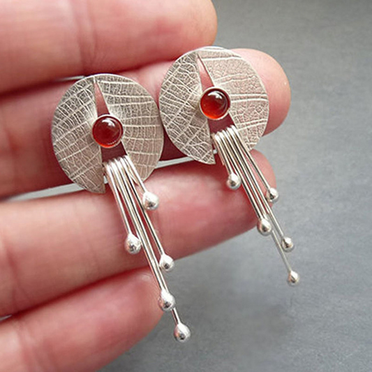 Handcrafted 925 Silver Earrings with Rubies