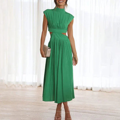 Diana – Pleated Dress with High Collar