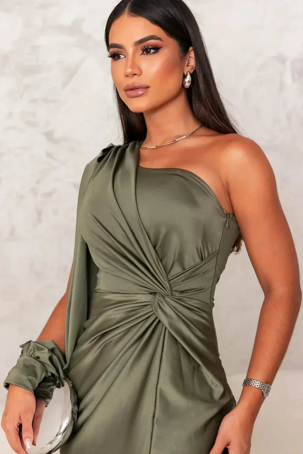 Araceli | Satin Dress with One Sleeve