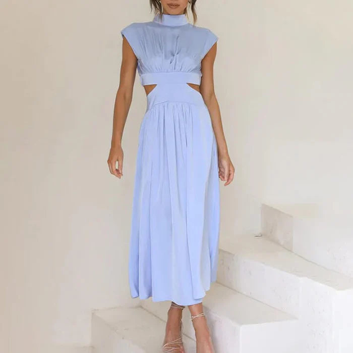 Diana – Pleated Dress with High Collar