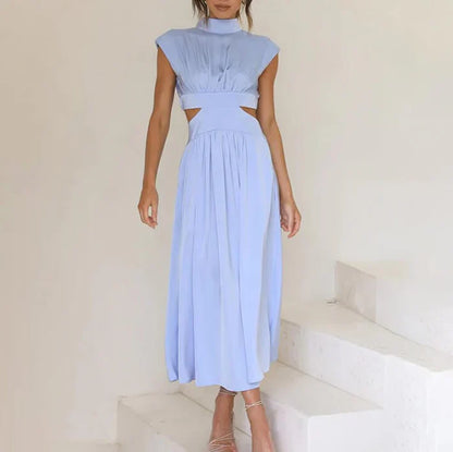 Diana – Pleated Dress with High Collar