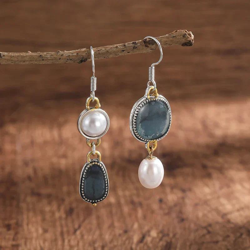 Vintage Earrings with Natural Blue Stone