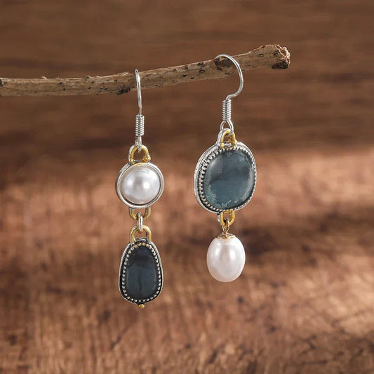 Vintage Earrings with Natural Blue Stone